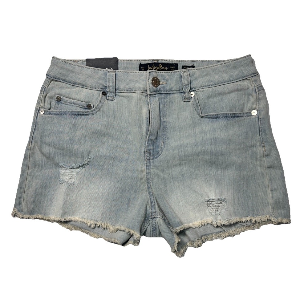 Indigo Rein Curvy High Rise Denim Shorts Light Wash Distressed Size 9 NWT